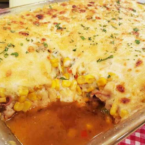 Pastel de pollo y choclo gratinado