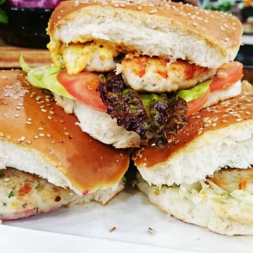 Hamburguesas de pescado y langostinos