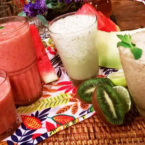 Licuado frutal mediterráneo, de melón con pepino y de té frío