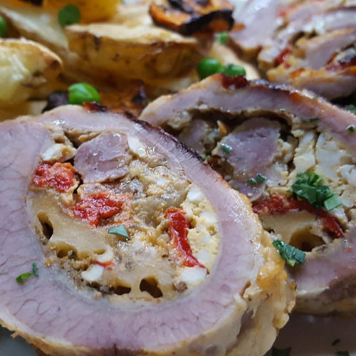 Matambre arrollado al horno con papas al horno