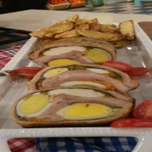 Matambre relleno con papas al horno