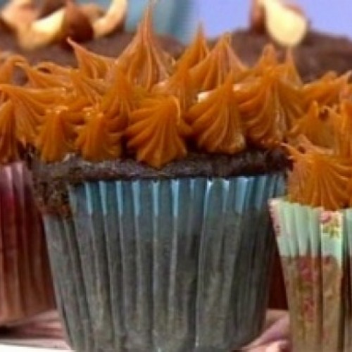 Muffins de chocolate, crema de avellanas y dulce de leche