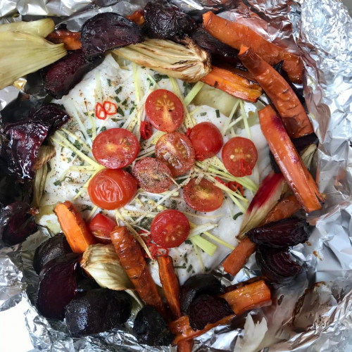 PEJERREY CON VERDURAS AL HORNO