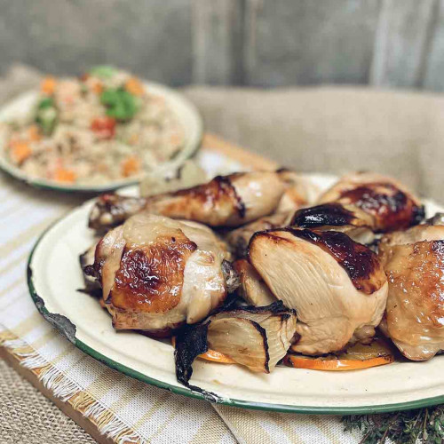 POLLO AL HORNO CON ENSALADA DE TRIGO BURGOL Y ZAPALLO