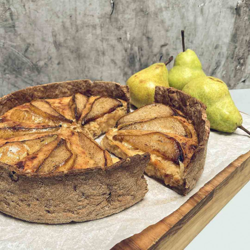 TARTA DE CEBOLLA, PERAS Y QUESO AZUL