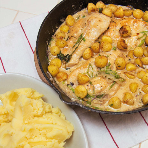 POLLO AL VERDEO CON PAPAS NOISETTE