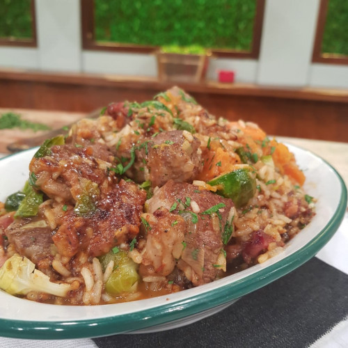 Arroz con ojo de bife