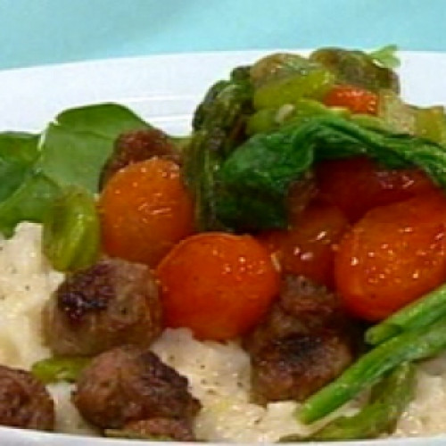 Risotto con albóndigas y vegetales