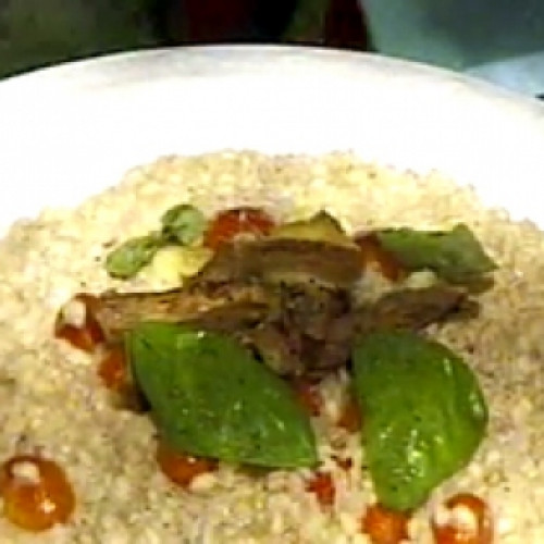 Risotto de cebada con berenjenas