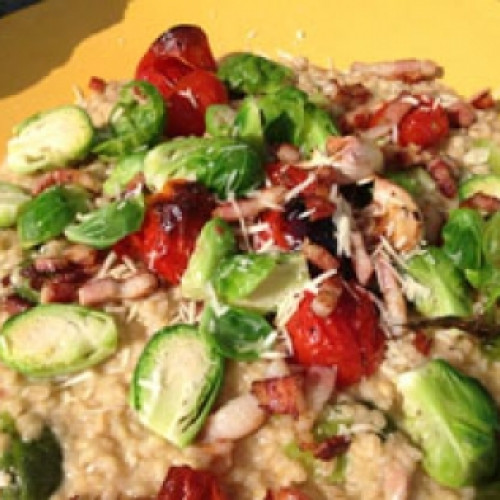 Risotto de cebada con repollitos de Bruselas