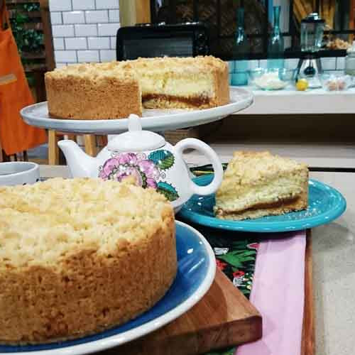 Torta arenada de dulce de leche y ricota