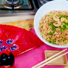 Chow fan dorado con camarones