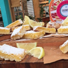 Cuadrados de limón con relleno flan